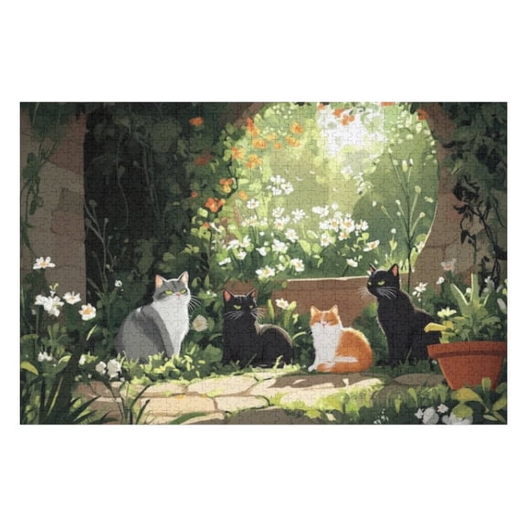 Puzzles for Adults 1000 Pieces - Group Cats Sitting Top Lush Green Field Puzzle Challenging Educational Toys Puzzles Reduced Pressure Gift