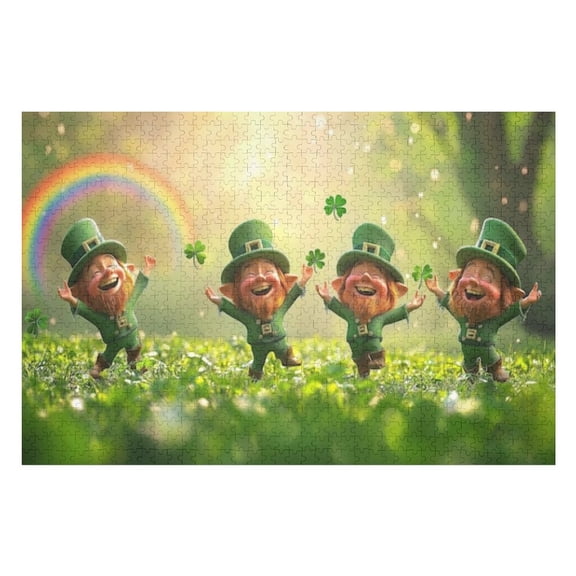 Puzzles for Adults 1000 Pieces - Leprechauns Dancing With Rainbows Shamrocks Fun Brain Puzzle Lovers Challenging and Relaxing Gifts Idea