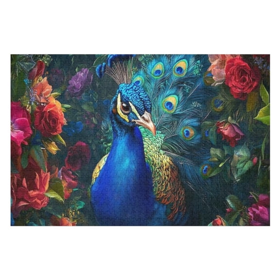 Puzzles for Adults 1000 Pieces - Peacock Amidst Floral Fun Brain Puzzle Lovers Challenging and Relaxing Gifts Idea