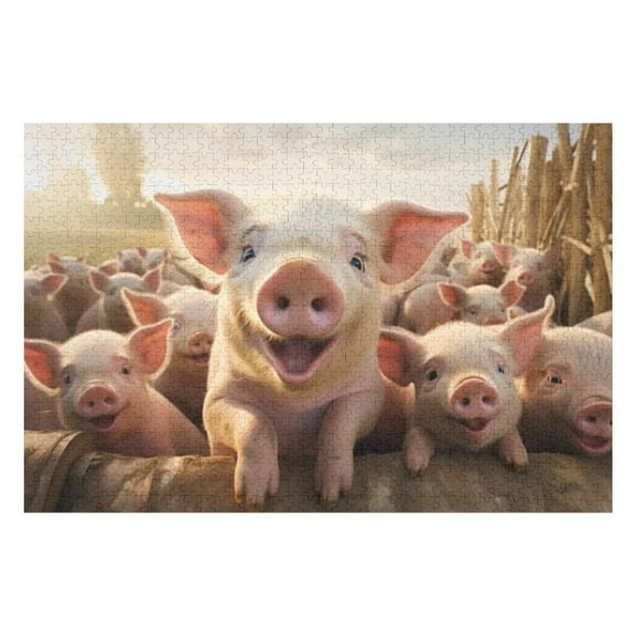 Puzzles for Adults 1000 Pieces - Pigs Are Standing Group Fence With Sky Funny Challenging Puzzle Brain Teaser Activity Perfect for Game Nights