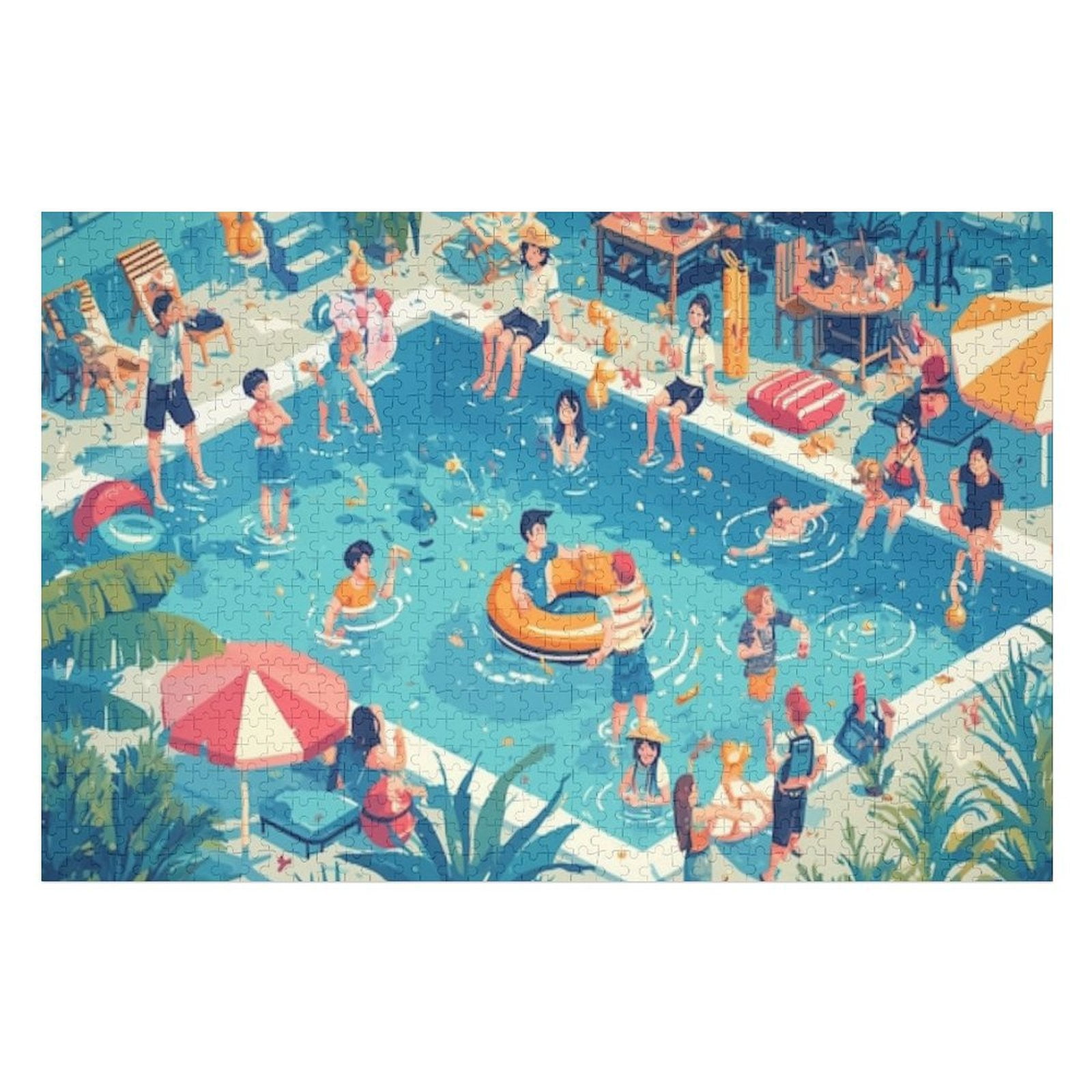 Pool Puzzle Puzzles for Adults 1000 Pieces - Pool Party Adult Stress Relief Puzzle ...