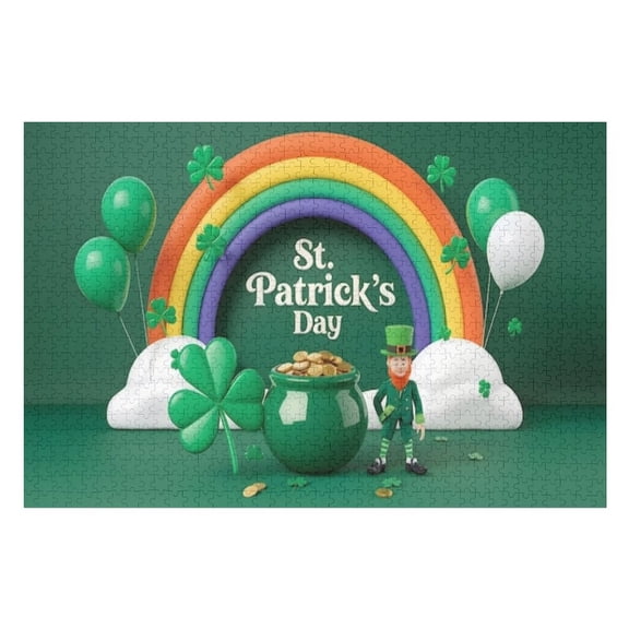 Puzzles for Adults 1000 Pieces - St. Patrick'S Day Scene With Rainbow Pot Gold Leprechaun Funny Challenging Puzzle Perfect for Game Nights