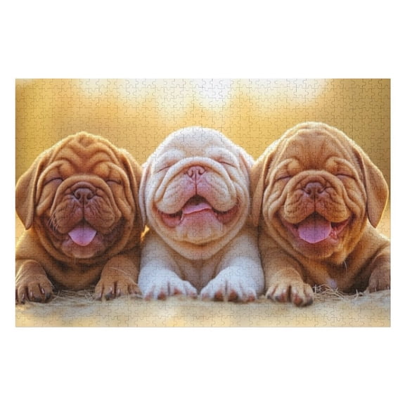 Puzzles for Adults 1000 Pieces - Three Adorable Bulldog Puppies Smiling Sunset Funny Family Interactive for Puzzles Club Decor Or Gifts for Friends