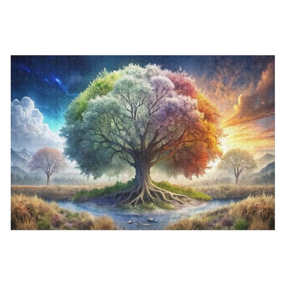 Puzzles for Adults 1000 Pieces - Tree With Rainbow Sky Funny Puzzle - Unique Brain Teaser, for Puzzle Enthusiasts