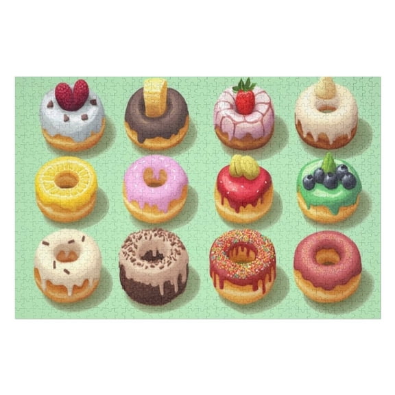 Puzzles for Adults 1000 Pieces - Twelve Deliciously Decorated Donuts Puzzle Challenging Educational Toys Puzzles Reduced Pressure Gift