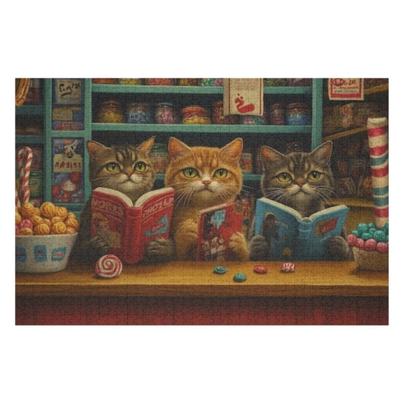 Puzzles for Adults 1000 Pieces - Two Cats Reading Book Funny Puzzles Challenging Brain Exercise, for Puzzle Lovers Gift