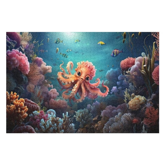 Puzzles for Adults 1000 Pieces - Underwater Scene With Marine Life Cartoon Style Puzzle Challenging Educational Toys Puzzles Reduced Pressure Gift