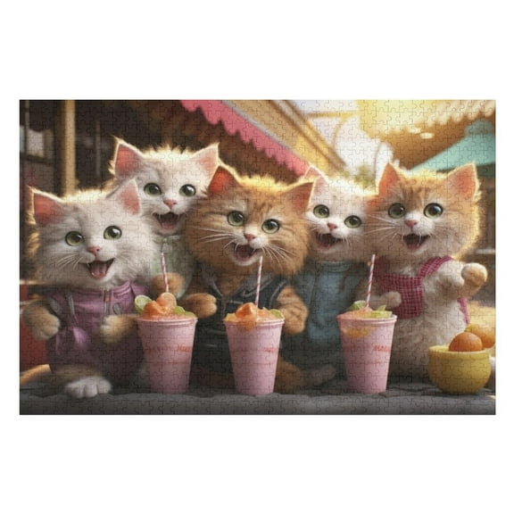 Puzzles for Adults 300 Pieces - A Bunch Of Cute Cats Drinking Drinks Funny Challenging Puzzle Brain Teaser Activity Perfect for Game Nights
