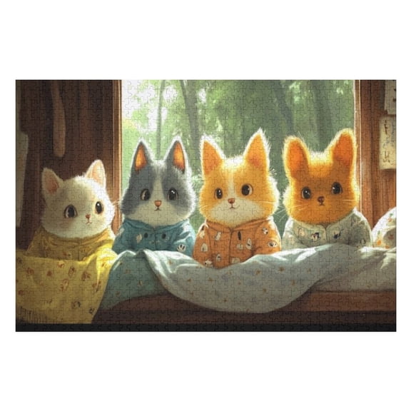 Puzzles for Adults 300 Pieces - Adorable Animals Pajamas Enjoying Funfilled Sleepover Party Funny Challenging Puzzle Perfect for Game Nights