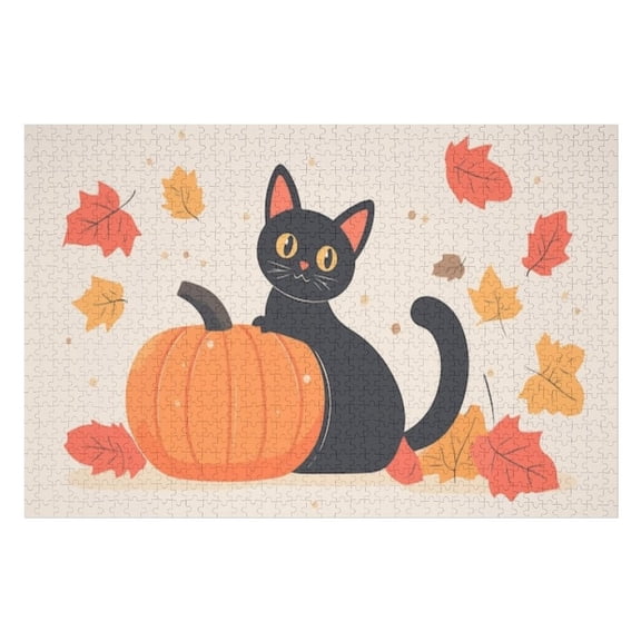Puzzles for Adults 300 Pieces - Adorable Cat With Pumpkin Funny Jigsaw Puzzles Learning & Fun Educational Toys Gift