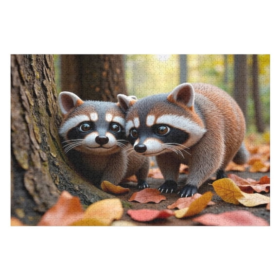 Puzzles for Adults 300 Pieces - Adorable Raccoon Wooden Jigsaw Puzzle - Perfect Interlocking Clear Printing - Adults Educational Puzzle Ideal Gift