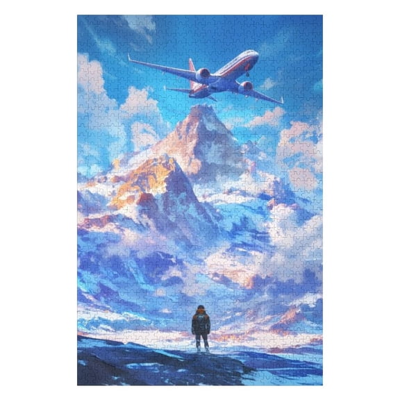 Puzzles for Adults 300 Pieces - Airplane Flying Through Fantasy World Landscape Funny Puzzles Educational Games Gift for Birthday Christmas Halloween