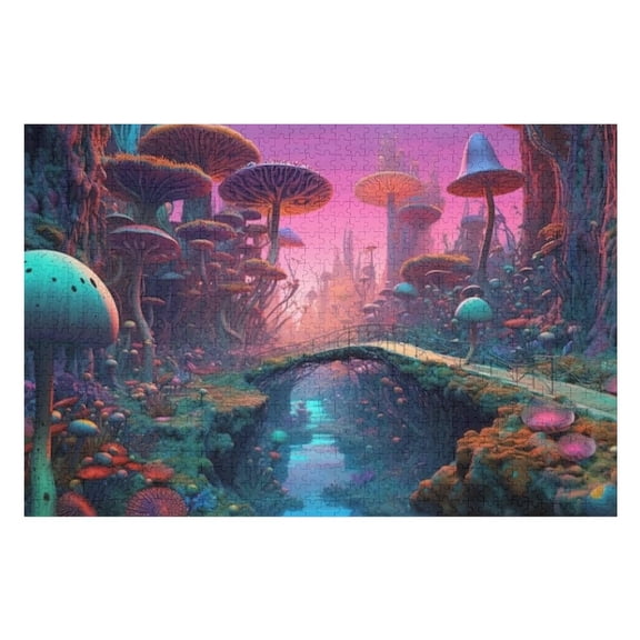 Puzzles for Adults 300 Pieces - Artificial Landscape With Glowing Creatures Funny Puzzle Educational Games Home Decoration Wooden Jigsaw Puzzles