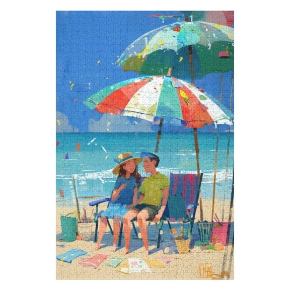 Puzzles for Adults 300 Pieces - Beach With Mom Dad Funny Puzzles Challenging Brain Exercise, for Puzzle Lovers Gift