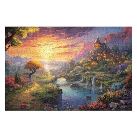 Puzzles for Adults 300 Pieces - Cabin House Near Lake Bank Fantasy Landscape Funny Inspirational Wooden Jigsaw Puzzles for Family Activities Games