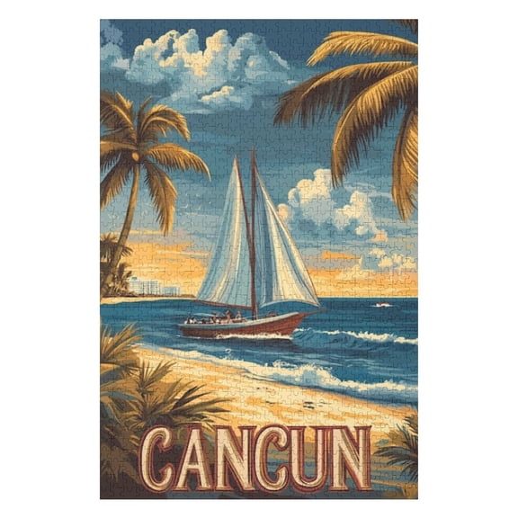 Puzzles for Adults 300 Pieces - Cancun Mexico Vintage Puzzle for Stress Relief and Leisure Holiday Gifts Home Decor Collectibles