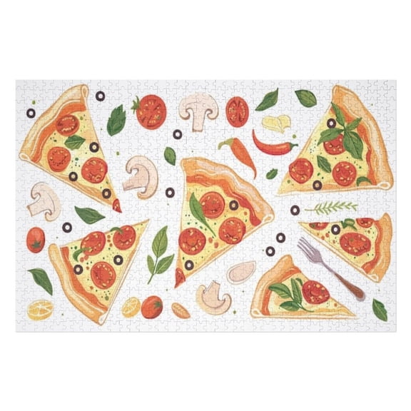 Puzzles for Adults 300 Pieces - Cartoon Drawing Pizza With Different Toppings Funny Puzzle Unique Difficult and Challenge Large Puzzle Game Toys Gift