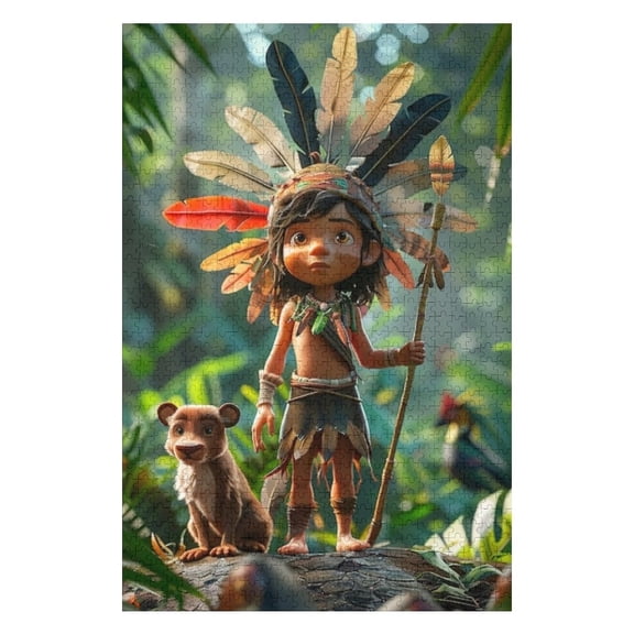 Puzzles for Adults 300 Pieces - Cartoon Indigenous Person Funny Family Interactive for Puzzles Club Decor Or Gifts for Friends