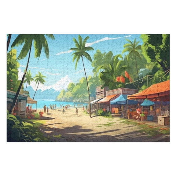 Puzzles for Adults 300 Pieces - Cartoon Landscape Tropical Island Fun Brain Puzzle Lovers Challenging and Relaxing Gifts Idea