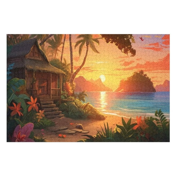 Puzzles for Adults 300 Pieces - Cartoon Landscape Tropical Island Funny Family Interactive for Puzzles Club Decor Or Gifts for Friends