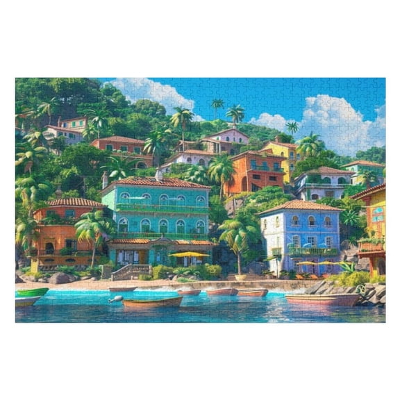 Puzzles for Adults 300 Pieces - Cartoon Latin American Village Scenery Funny Puzzles Challenging Brain Exercise, for Puzzle Lovers Gift