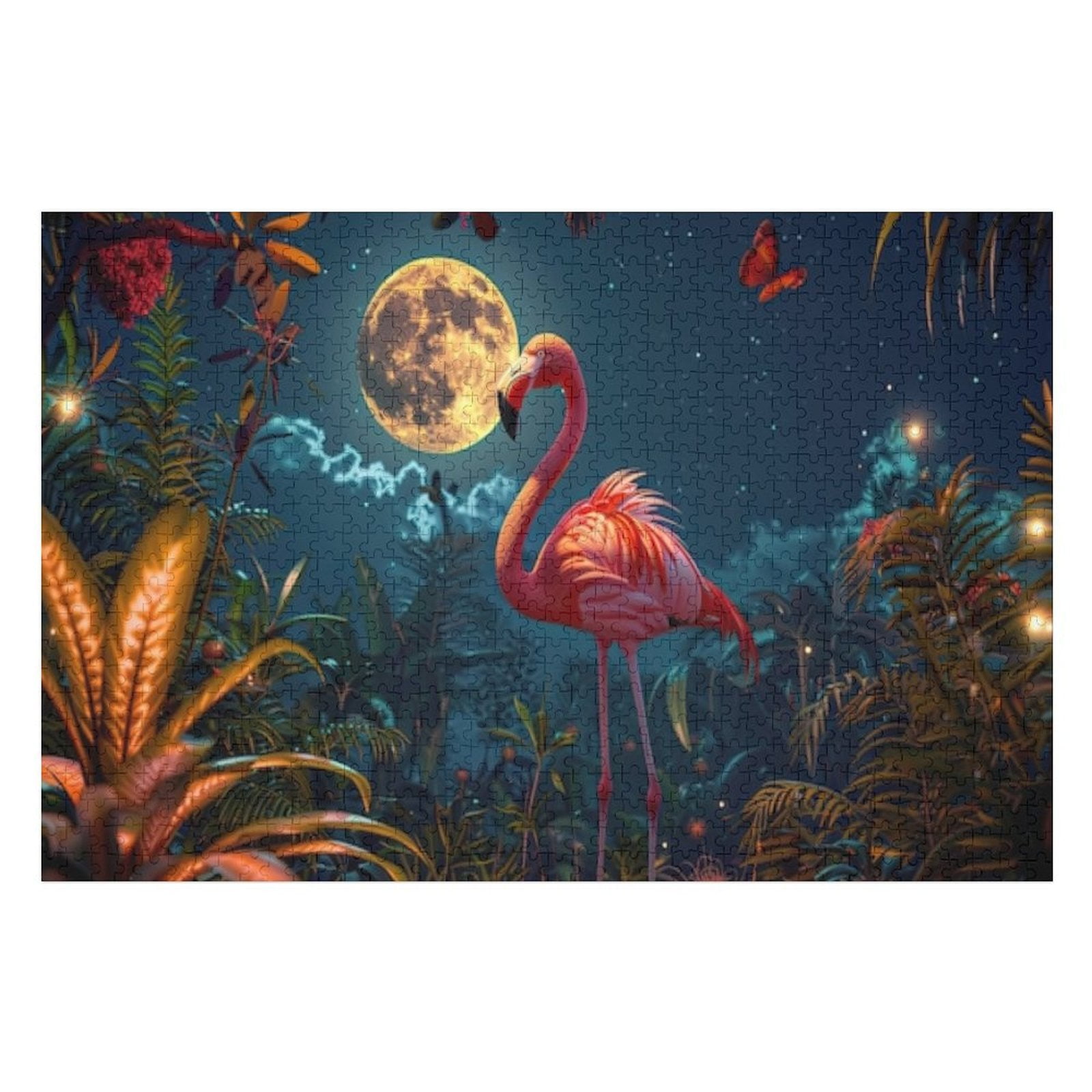 Puzzles for Adults 300 Pieces - Cartoon Tropical Flamingo Funny Puzzle ...