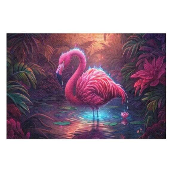 Puzzles for Adults 300 Pieces - Cartoon Tropical Flamingo Funny Puzzle Unique Difficult and Challenge Large Puzzle Game Toys Gift