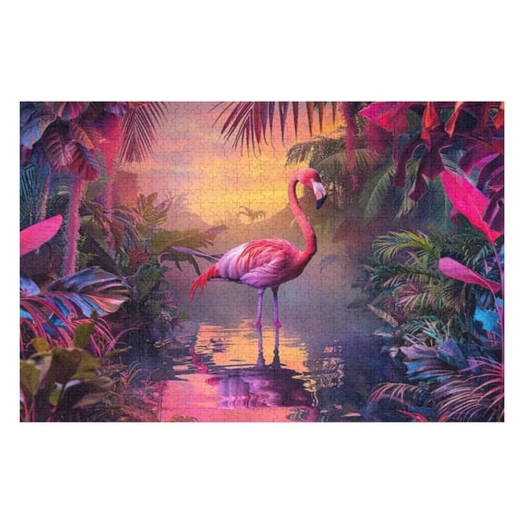 Puzzles for Adults 300 Pieces - Cartoon Tropical Flamingo Funny Puzzles Educational Games Gift for Birthday Christmas Halloween