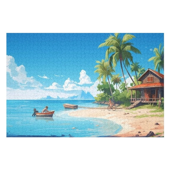 Puzzles for Adults 300 Pieces - Cartoon Tropical Island Landscape Challenging Gift for Puzzle Lovers, Fun Time with Friends, Displayable Wall Decor