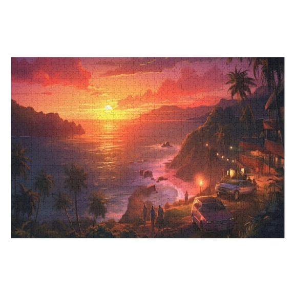 Puzzles for Adults 300 Pieces - Cartoon Tropical Island Landscape Funny Puzzles Challenging Brain Exercise, for Puzzle Lovers Gift
