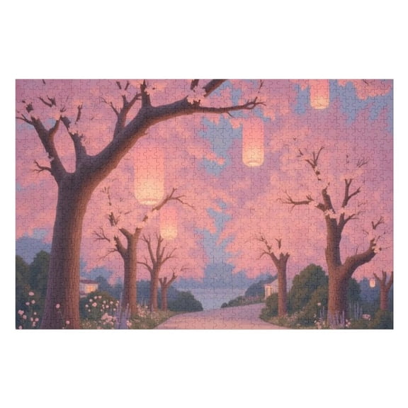 Puzzles for Adults 300 Pieces - Cherry Blossoms And Lanterns Funny Challenging Puzzle Brain Teaser Activity Perfect for Game Nights