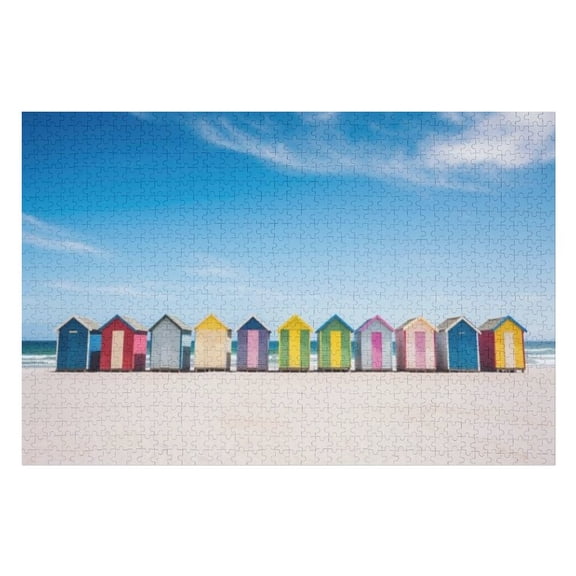 Puzzles for Adults 300 Pieces - Colorful Beach Cottages Challenging Gift for Puzzle Lovers, Fun Time with Friends, Displayable Wall Decor