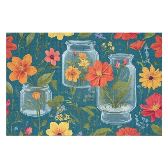Puzzles for Adults 300 Pieces - Colorful Flowers Glass Jar Challenging Gift for Puzzle Lovers, Fun Time with Friends, Displayable Wall Decor