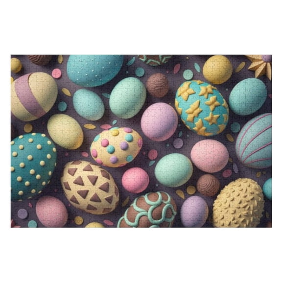 Puzzles for Adults 300 Pieces - Colorful Happy Easter Eggs Pattern Funny Puzzle Unique Difficult and Challenge Large Puzzle Game Toys Gift