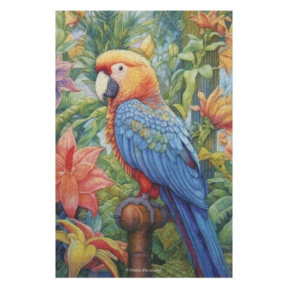 Puzzles for Adults 300 Pieces - Colorful Parrot Sitting Post Tropical Garden Puzzles for Family Games, Puzzle for Gifts, Funny Puzzle for Education