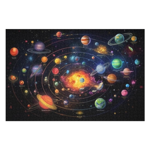 Puzzles for Adults 300 Pieces - Colorful Planets Extravaganza Galaxy Wonder Funny Family Interactive for Puzzles Club Decor Or Gifts for Friends