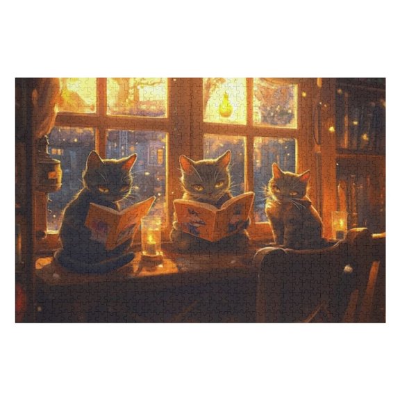 Puzzles for Adults 300 Pieces - Couple Cats Sitting Top Window Sill Puzzle Christmas Perfect for Relaxation Activity Difficult Challenging Puzzles