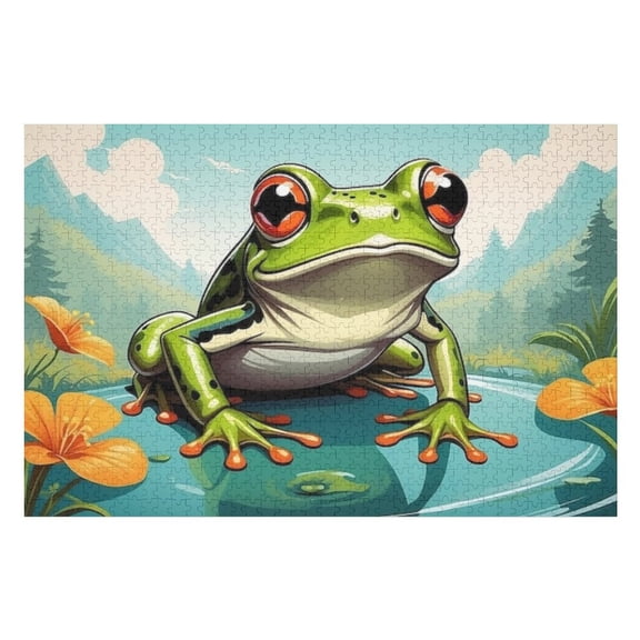 Puzzles for Adults 300 Pieces - Cute Cartoon Frog Funny Inspirational Wooden Jigsaw Puzzles for Family Activities Games