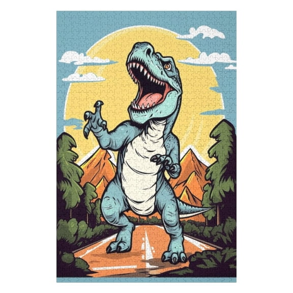 Puzzles for Adults 300 Pieces - Dinosaur With Sword His Mouth Funny Challenging Puzzle Brain Teaser Activity Perfect for Game Nights