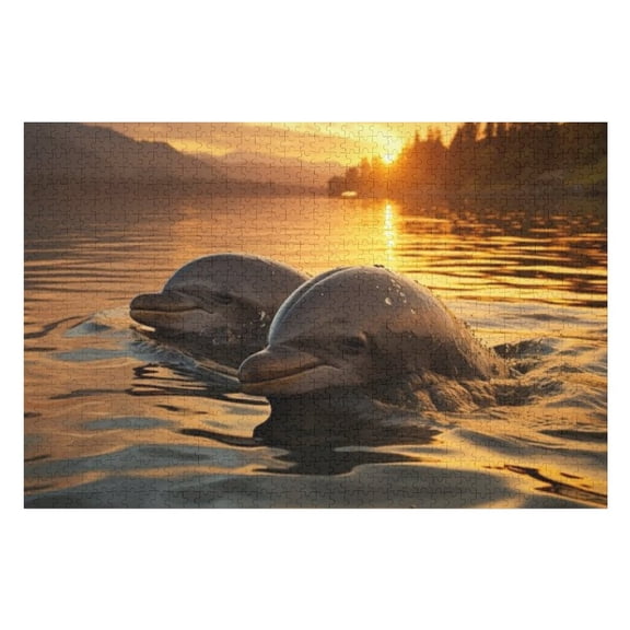 Puzzles for Adults 300 Pieces - Dolphins Jumping Out Water Funny Puzzles Challenging Brain Exercise, for Puzzle Lovers Gift