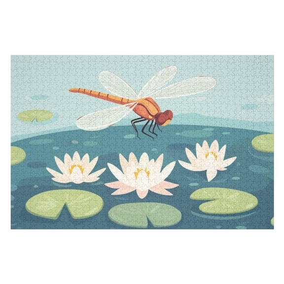 Puzzles for Adults 300 Pieces - Dragonfly Hovering Serene Waters Funny Puzzles Educational Games Gift for Birthday Christmas Halloween