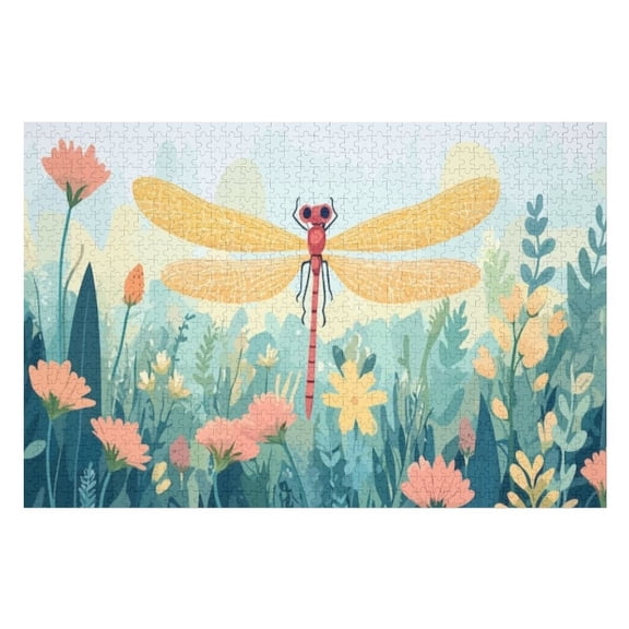 Puzzles for Adults 300 Pieces - Dragonfly Perched Flowers Forest Puzzle Challenging Educational Toys Gifts for Home Decor Family Activities