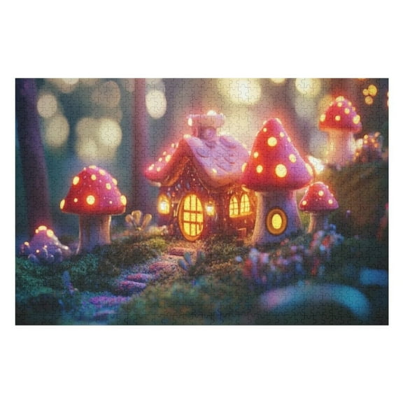 Puzzles for Adults 300 Pieces - Enchanted Mushroom House Night Forest Fantasy Glow Puzzle Challenging Educational Toys Puzzles Reduced Pressure Gift