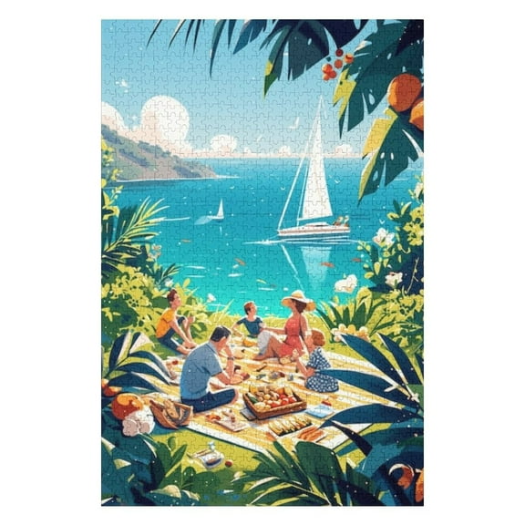 Puzzles for Adults 300 Pieces - Fathers Day With Family Picnic By Lake Funny Puzzles Challenging Brain Exercise, for Puzzle Lovers Gift