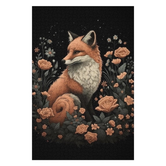 Puzzles for Adults 300 Pieces - Fox Sitting Middle Field Flowers Funny Challenging Puzzle Brain Teaser Activity Perfect for Game Nights