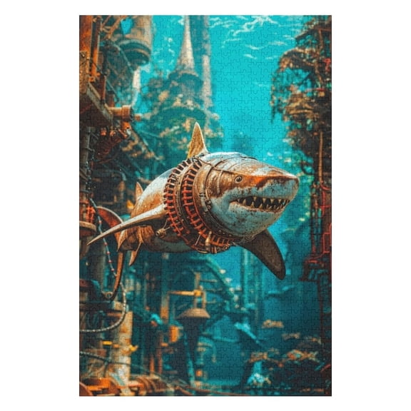 Puzzles for Adults 300 Pieces - Futuristic Robot Shark Funny Puzzles Challenging Brain Exercise, for Puzzle Lovers Gift