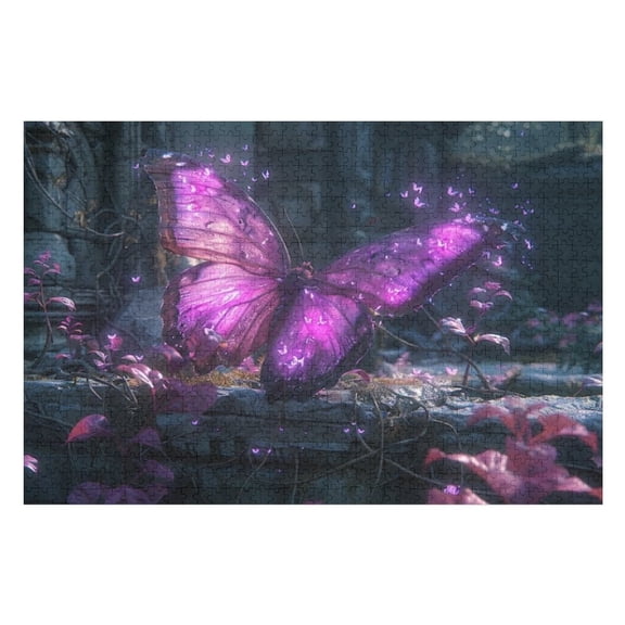 Puzzles for Adults 300 Pieces - Glowing Purple Butterfly Challenging Gift for Puzzle Lovers, Fun Time with Friends, Displayable Wall Decor