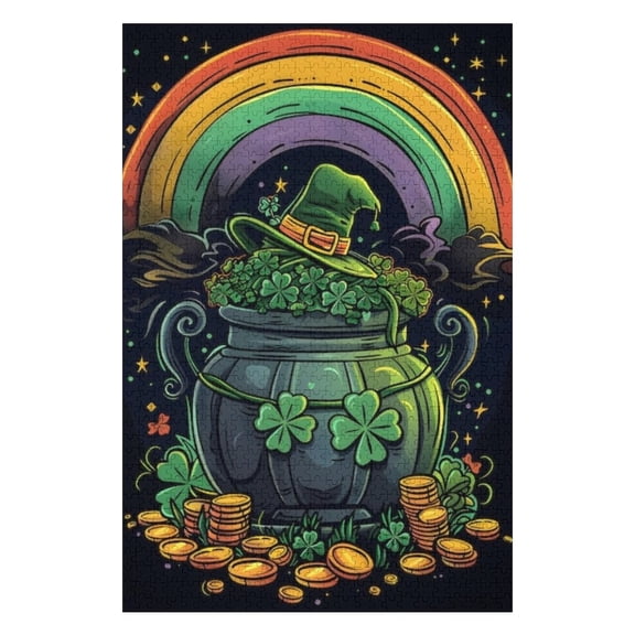 Puzzles for Adults 300 Pieces - Green Clovers With Rainbow Fun Brain Puzzle Lovers Challenging and Relaxing Gifts Idea