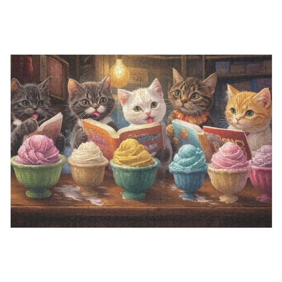 Puzzles for Adults 300 Pieces - Group Cats Reading Book Puzzle Challenging Educational Toys Puzzles Reduced Pressure Gift
