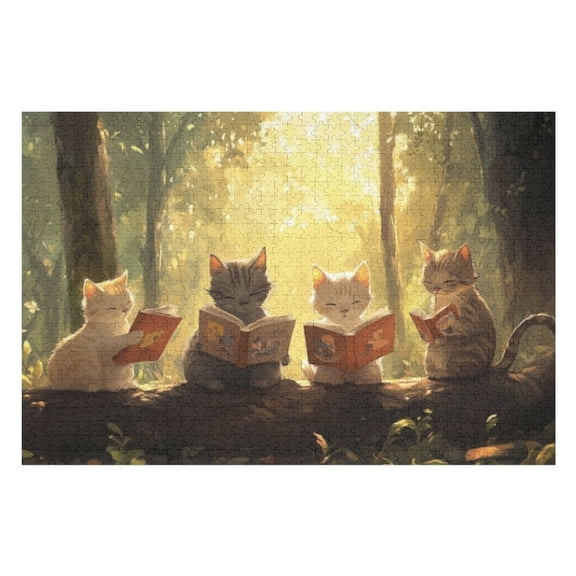 Puzzles for Adults 300 Pieces - Group Cats Sitting Top Tree Trunk Funny Puzzle Unique Difficult and Challenge Large Puzzle Game Toys Gift